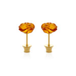 Close-up image of genuine cognac amber rose earrings, featuring warm, honey-brown amber stones intricately carved into the shape of roses. The translucent amber showcases natural inclusions, adding depth and character to the delicate floral design. Set in polished silver, these earrings blend the organic beauty of amber with the elegance of a rose motif.