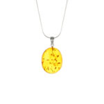 Baltic amber glossy, oval pendant with sterling silver chain