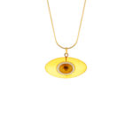 Baltic amber pendant is oval in shape with a spider in the center, gold plated sterling silver chain