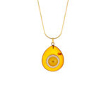 Drop-shaped amber pendant with a beetle in the center, gold plated sterling silver chain, amber color - cognac