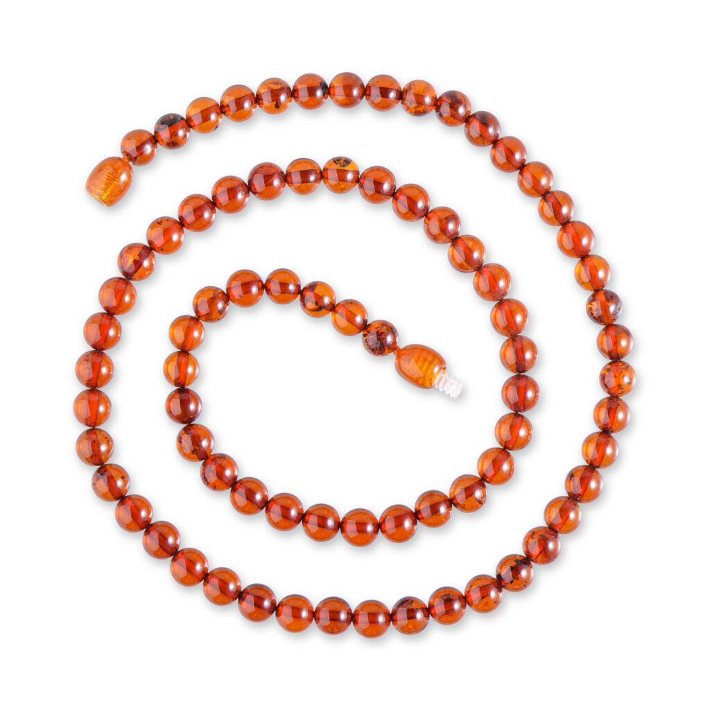 Baltic amber necklace with a perfectly even bead, amber color - cognac