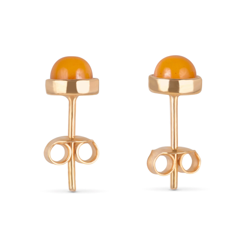 Natural Baltic amber butter earrings on a gold-plated silver studs