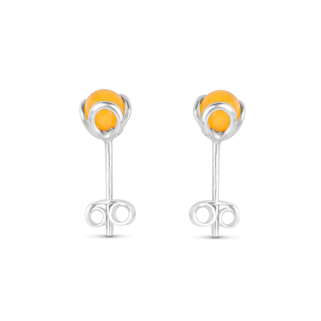 Natural Baltic amber yellow butter sphere earrings on sterling silver studs