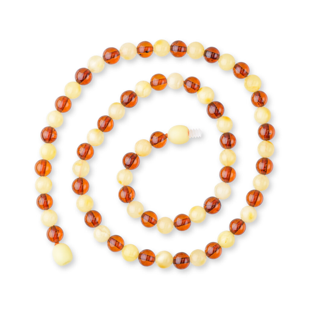 Baltic amber necklace with a perfectly even bead, amber dual-color