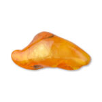 A large, natural Baltic amber piece with a smooth, polished surface, showcasing its rich, golden hue and organic shape.