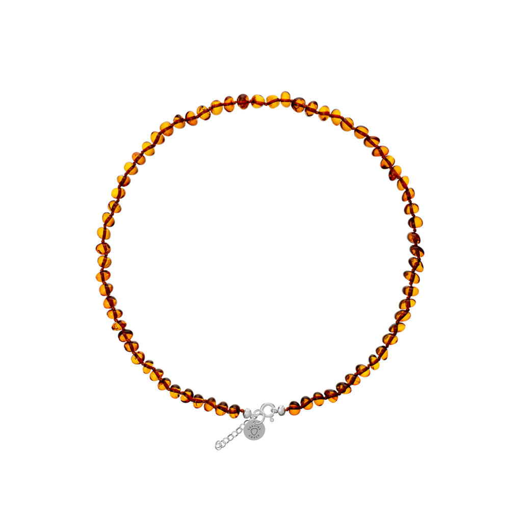 Natural Baltic amber cognac color necklace with sterling silver accent, minimalist design