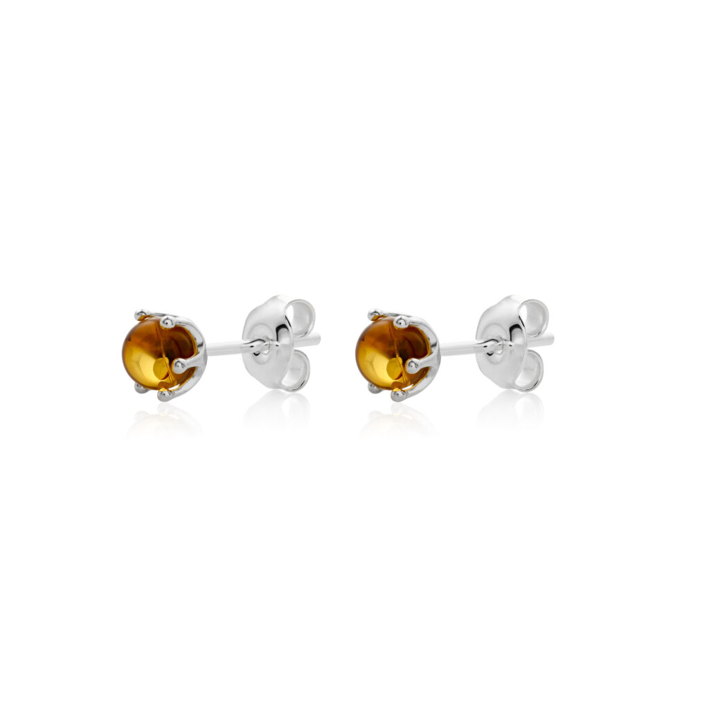 Queen honey-colored Baltic amber sphere earrings on sterling silver studs