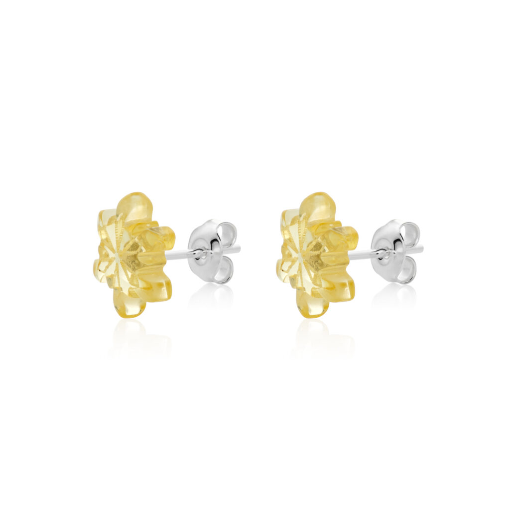 Natural Baltic amber snowflake shape earrings with sterling silver studs, handmade, amber color - honey