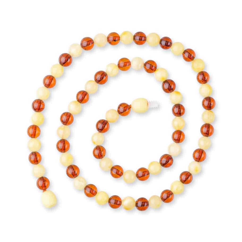 Beautiful spiral Baltic amber necklace with dual amber and yellow polished beads.