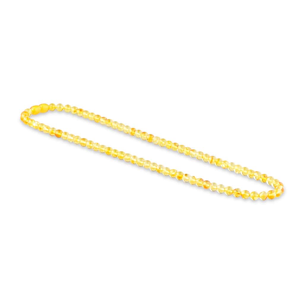 Bright yellow beaded necklace with smooth, glossy beads for casual or formal wear.