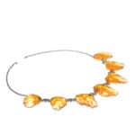 Artistic Baltic amber necklace with yellow floral-inspired elements and modern silver accents.
