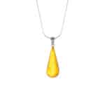 Elegant yellow amber teardrop necklace with sterling silver chain, handcrafted natural Baltic resin jewelry.