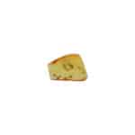 Creamy yellow artisanal cheese wedge with natural texture and subtle orange edges.