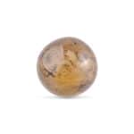 Polished golden-brown gemstone sphere with natural inclusions and reflective surface, showcasing earthy elegance.