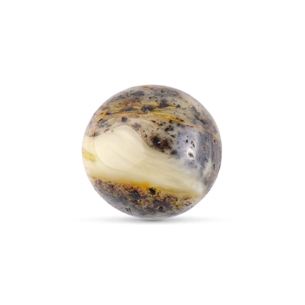 Polished earthy-toned gemstone orb with intricate natural patterns, perfect for decor or meditation.