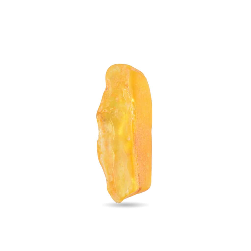 Natural yellow amber with inclusions, polished surface, and organic, irregular shape.