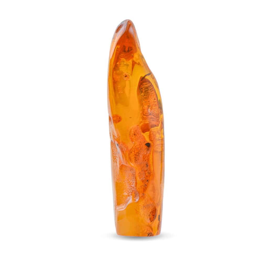 Vibrant golden Baltic amber with natural inclusions and polished, organic teardrop shape.