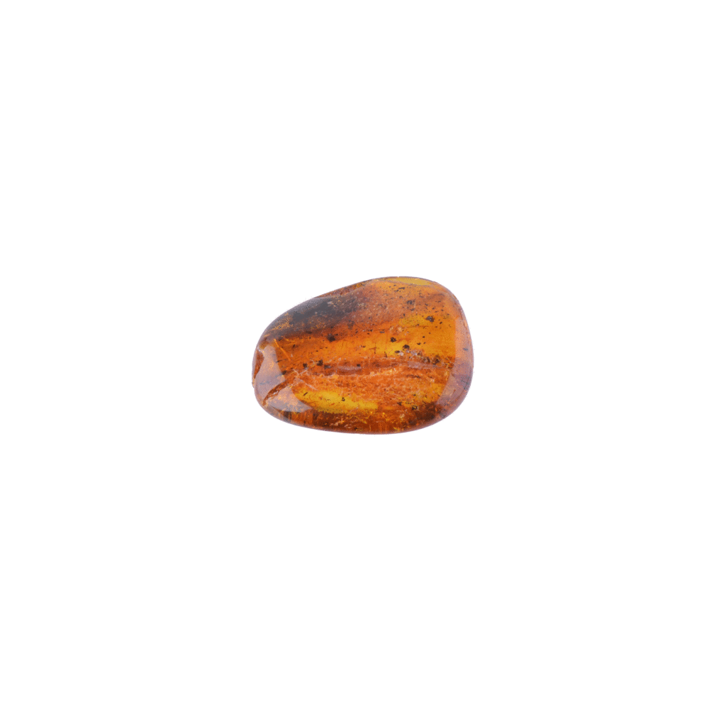Polished amber gemstone with natural inclusions and warm, golden hues, ideal for jewelry and collection.