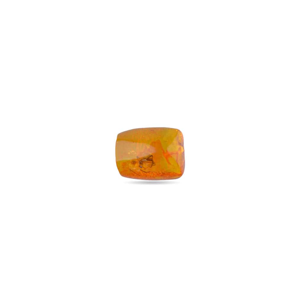 Polished amber gemstone with natural inclusions in warm honey and yellow tones, reflecting light elegantly.