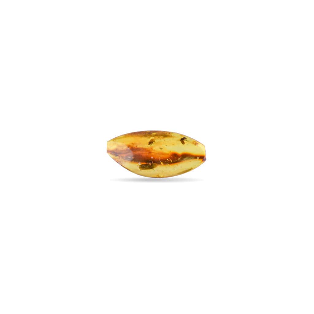 Polished amber gemstone with natural inclusions, showcasing warm golden tones and organic beauty.