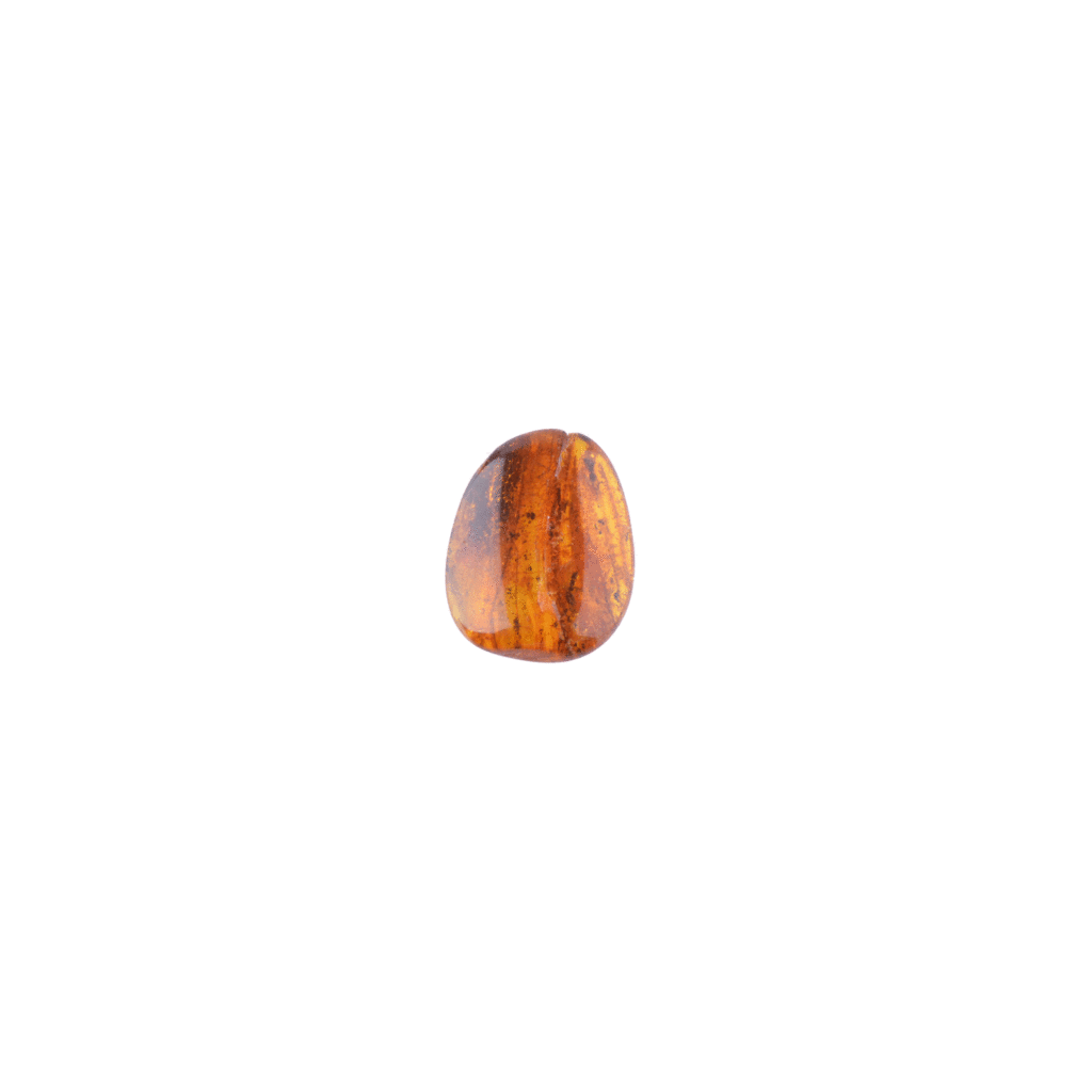 Polished amber gemstone with natural inclusions, warm glow, and earthy elegance.