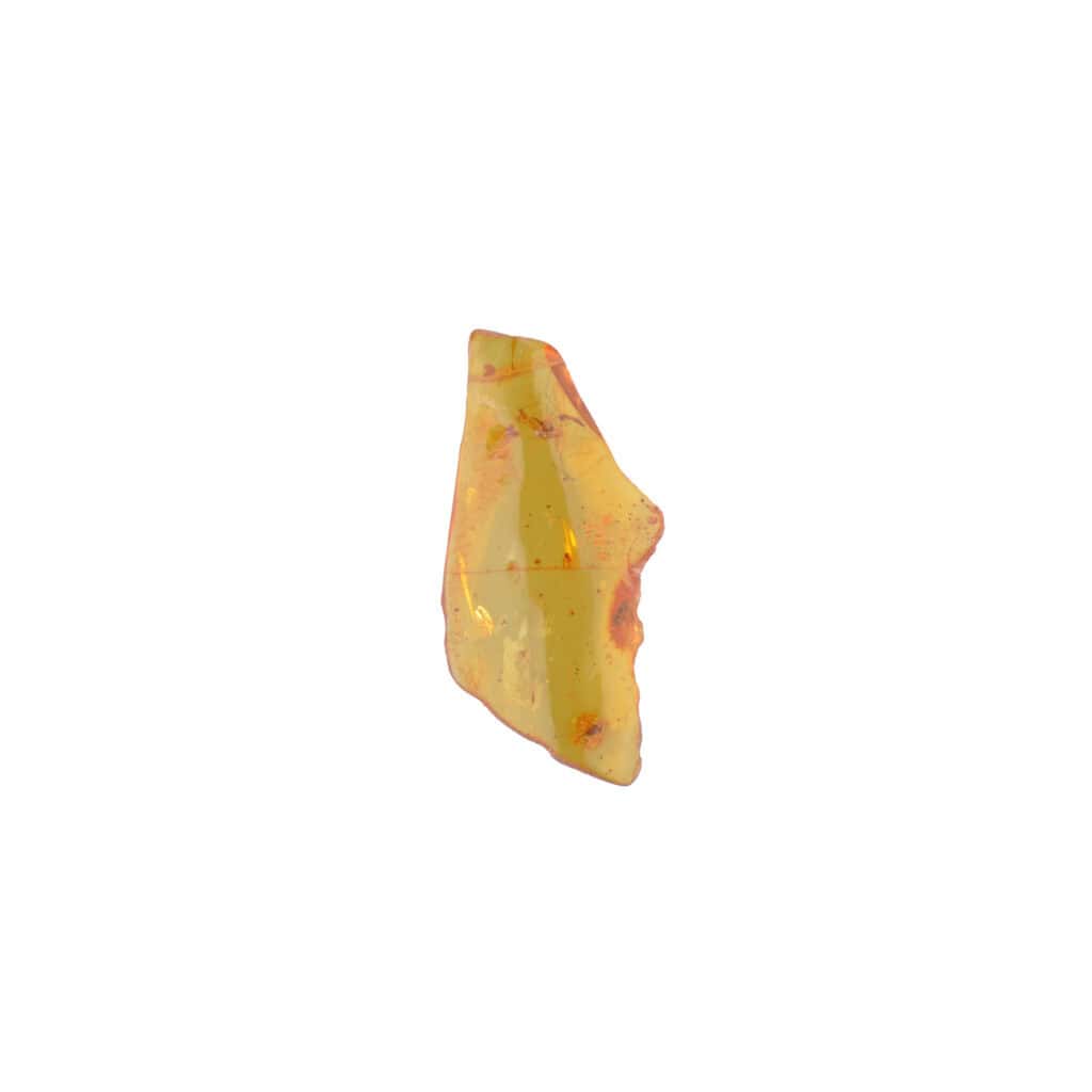 Translucent yellow mineral with orange-red inclusions and waxy surface, showcasing natural geological beauty.