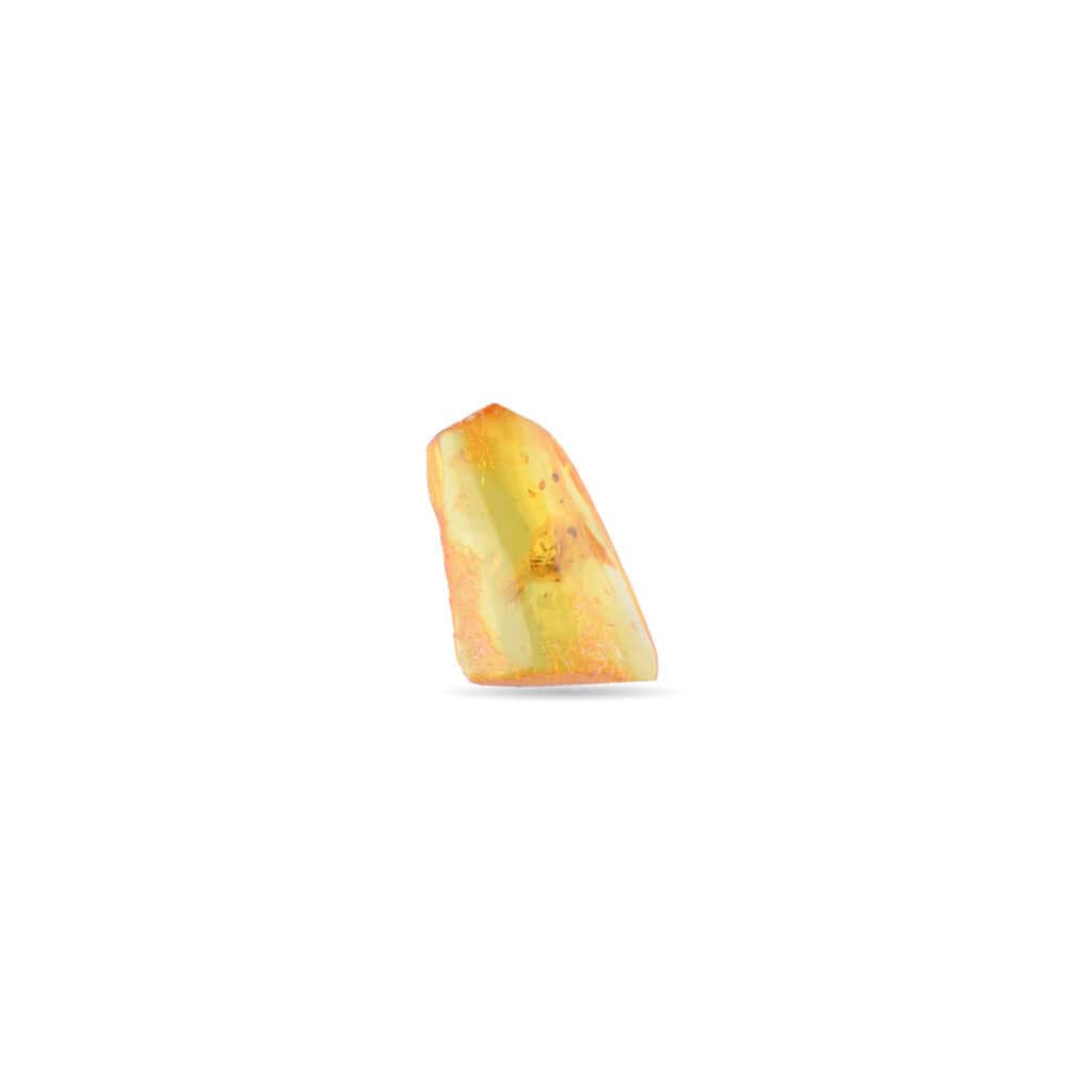 Small yellow mineral specimen with glossy surface, warm hues, and subtle geological features.