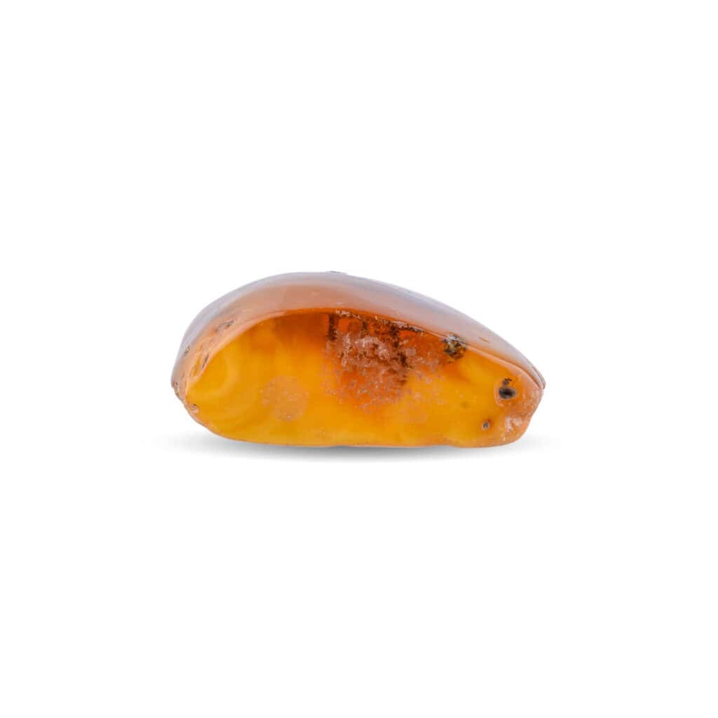 Polished Baltic amber gemstone with warm orange-brown hue, smooth surface, and natural internal inclusions.