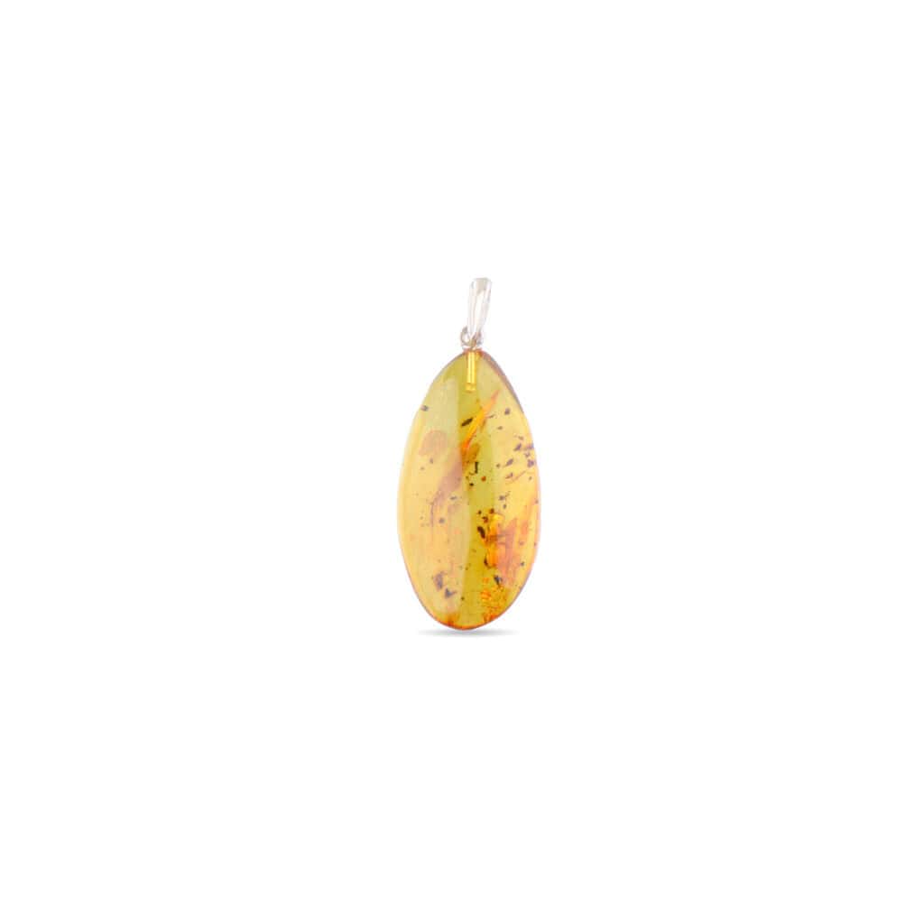 Handmade Baltic amber teardrop pendant with natural inclusions and silver bail, stylish and versatile.