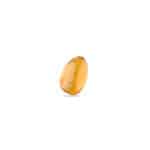 Polished amber teardrop gemstone with warm golden-orange hue and smooth, glossy surface.