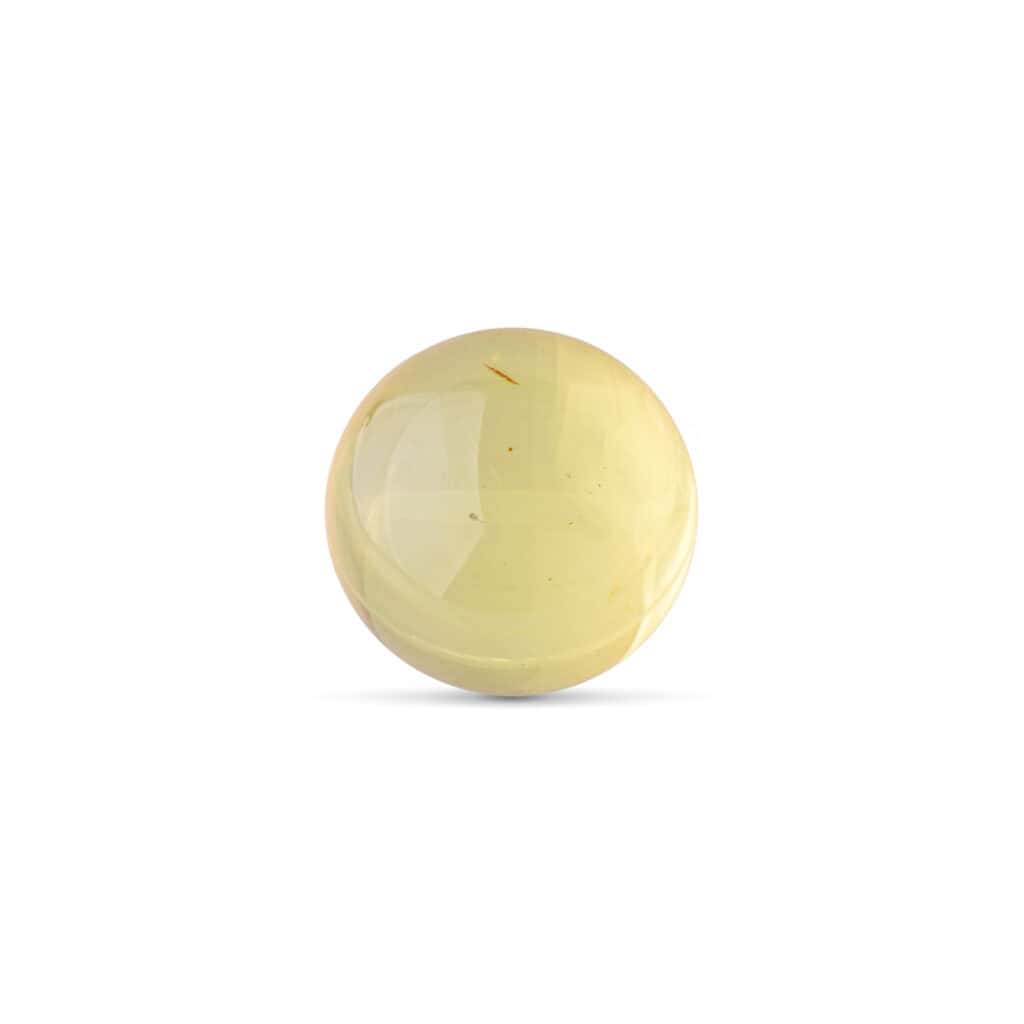 Glossy pale golden amber sphere with polished surface, natural imperfections, and warm, elegant glow.