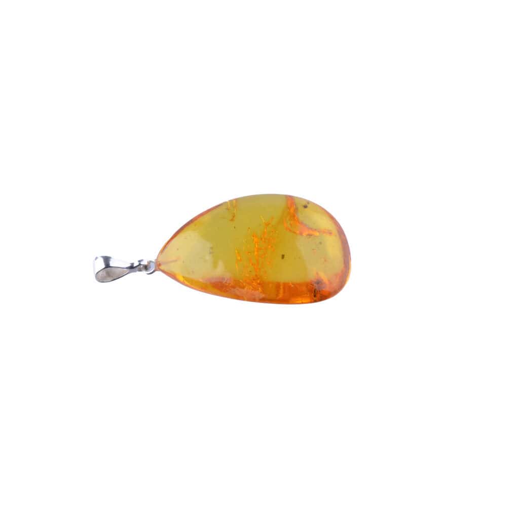Elegant yellow gemstone pendant with orange swirls and silver bail for stylish natural jewelry.