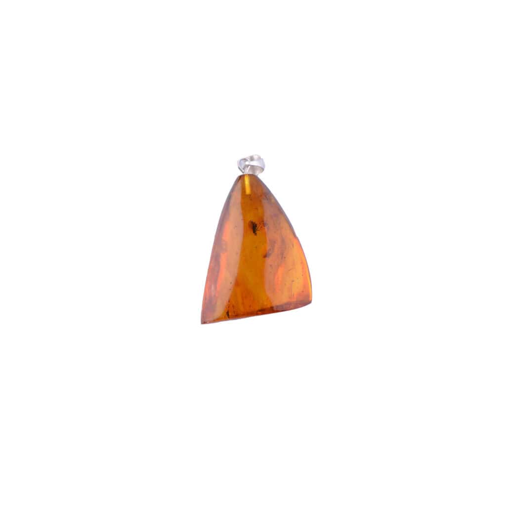 Honey orange amber triangle pendant with sterling silver bail, handcrafted and natural, elegant jewelry piece.