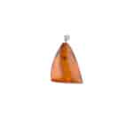 Elegant amber triangle pendant with silver bail, handcrafted and vibrant orange hues.