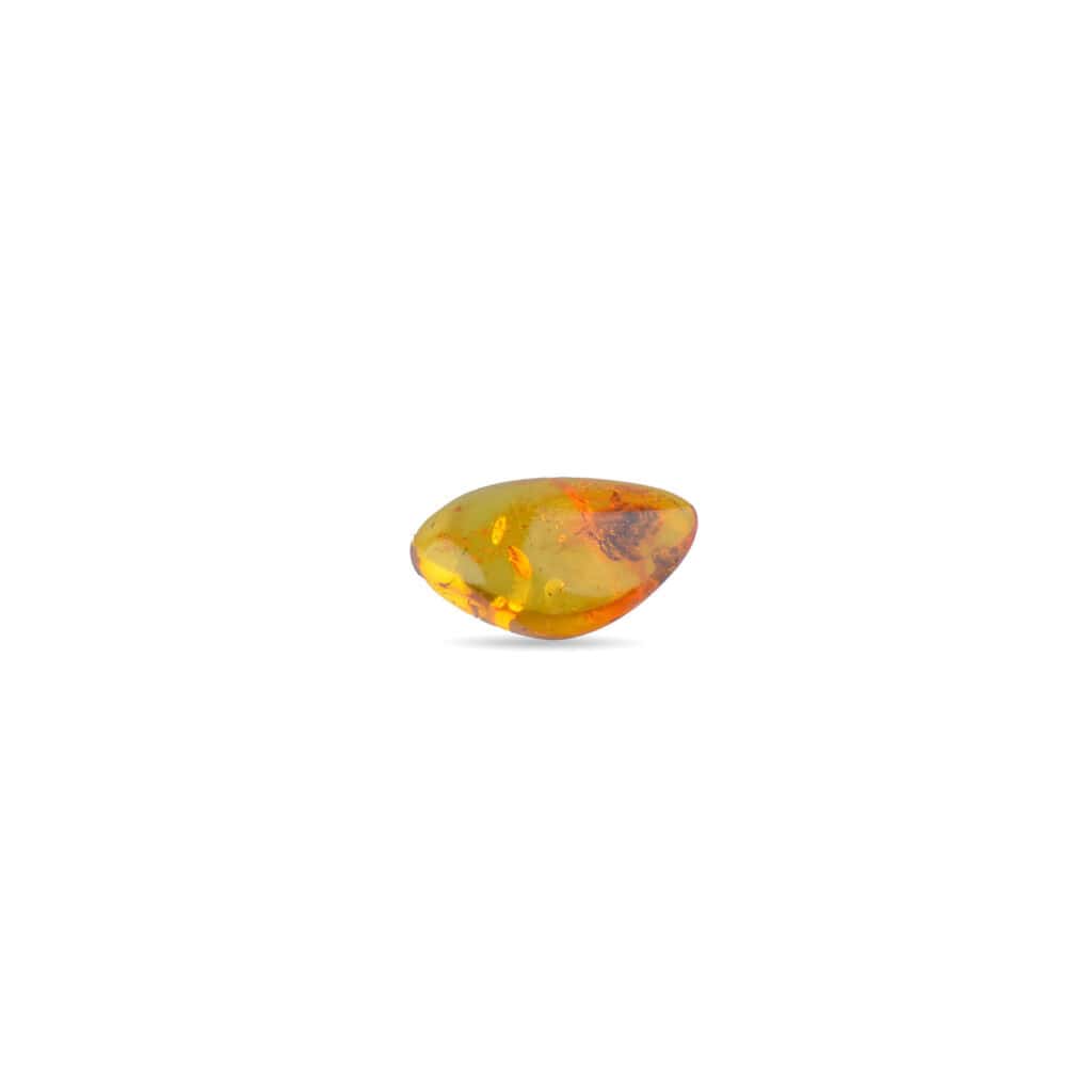 Polished Baltic amber gemstone with warm yellow and amber hues, showcasing natural beauty and intricate patterns.