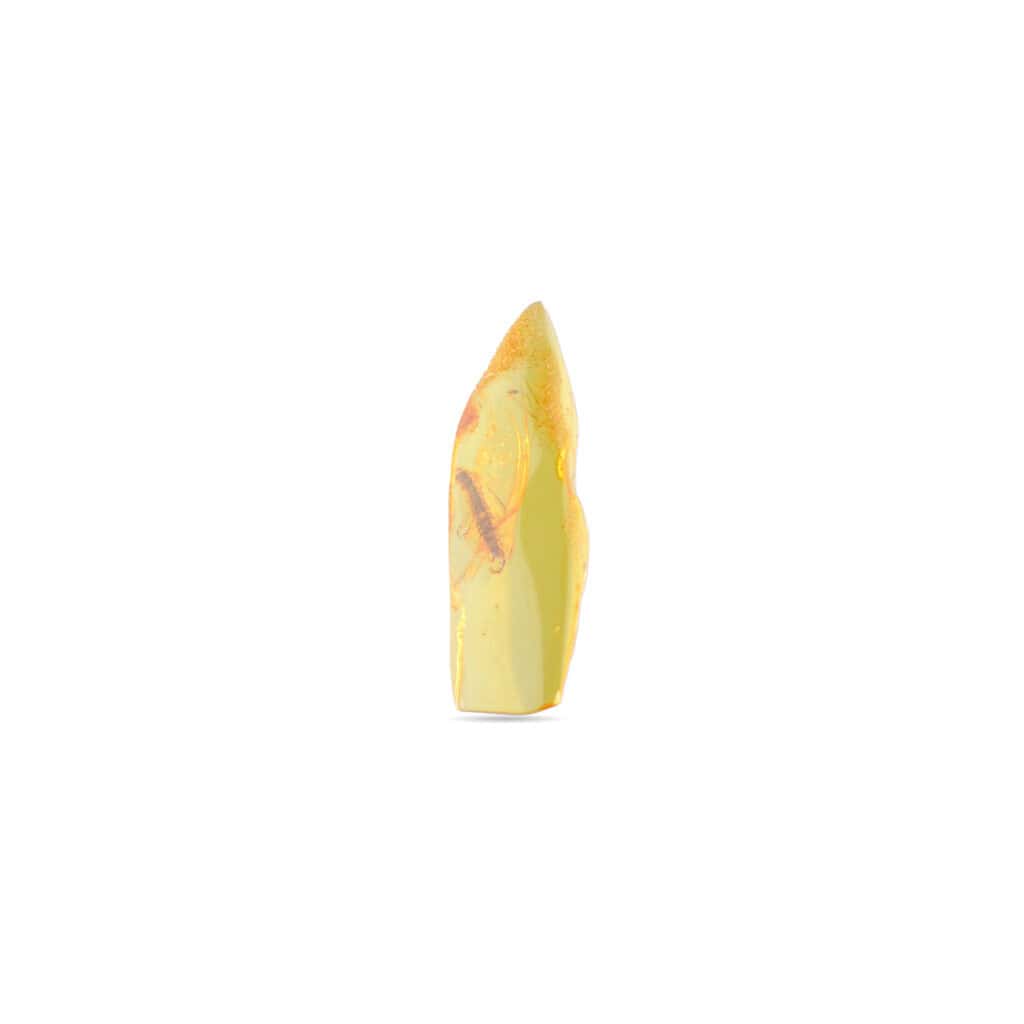 Polished yellow-orange natural stone with swirling colors, smooth surface, and sculptural, decorative appeal.