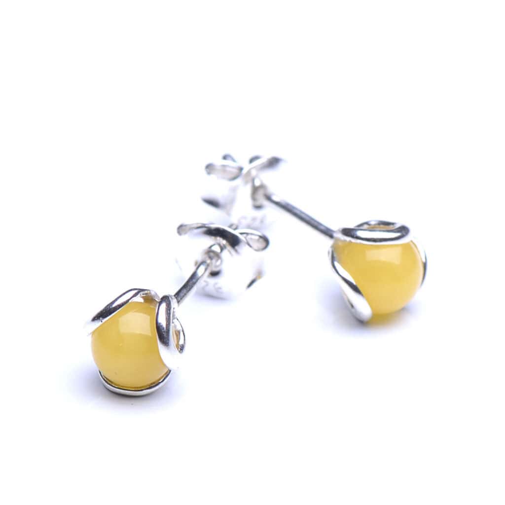 Elegant yellow bead silver stud earrings with modern, minimalist design and bright, cheerful style.