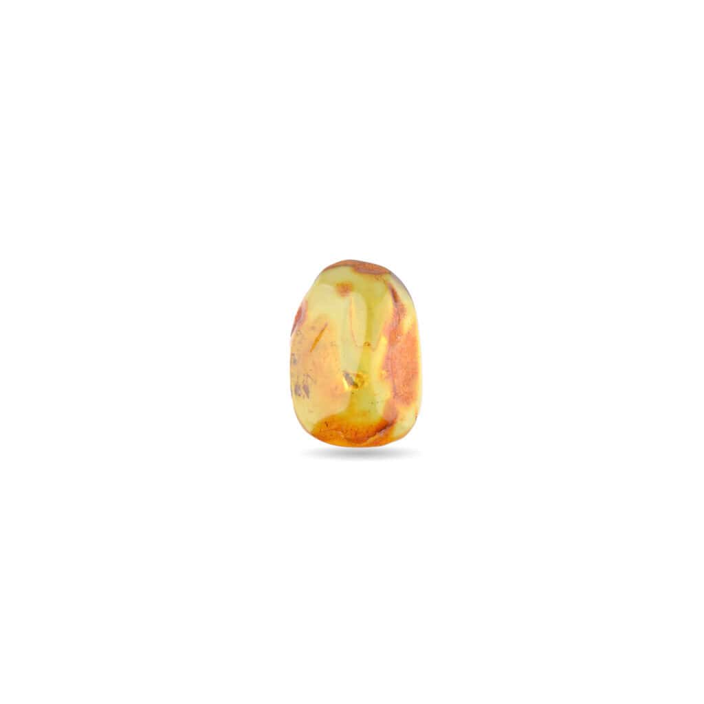 Polished amber gemstone with warm golden hues and swirling patterns, highlighting natural beauty and elegance.