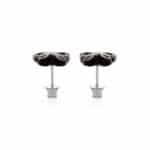 Elegant black and red floral stud earrings with scalloped petals and shiny metal stems.