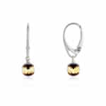 Sterling silver earrings with amber marbled spheres and secure leverback clasps.