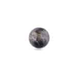 Glossy black marbled orb with white and gray swirl patterns, reflecting light against a white background.