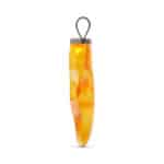 Natural amber pendant with warm yellow and orange swirls, metal loop, handcrafted jewelry.