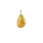 Golden Baltic amber teardrop pendant with silver bail, natural and polished for elegant wear.