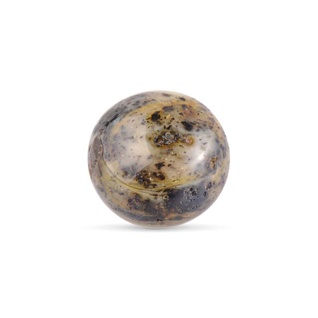 Polished natural mineral sphere with earthy tones and intricate marble-like patterns, reflecting geological beauty.