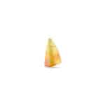 Polished yellow-to-orange gemstone with geometric prism shape, smooth surface, vibrant colors, and natural inclusions.