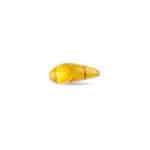 Translucent yellow amber pendant with internal insect inclusion and smooth, reflective surface.