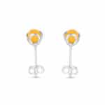 Colorful floral-inspired silver earrings with yellow beads and scrolling accents, suitable for various occasions.
