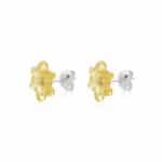 Vibrant yellow floral earrings with silver studs, lightweight, playful, perfect for casual or dressy wear.