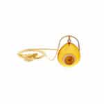 Vibrant yellow Baltic amber teardrop pendant with charm on delicate gold chain, handmade jewelry.